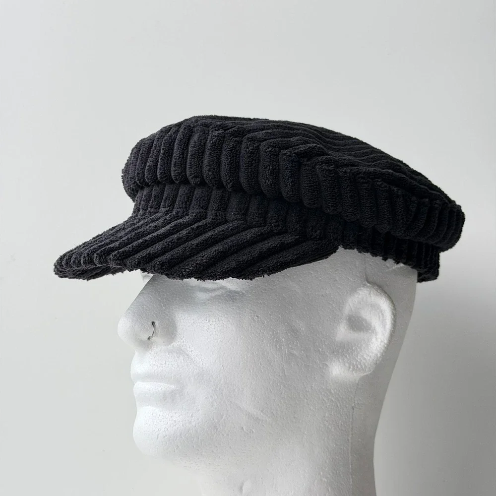 Free People Black Ribbed Corduroy Newsboy Cap